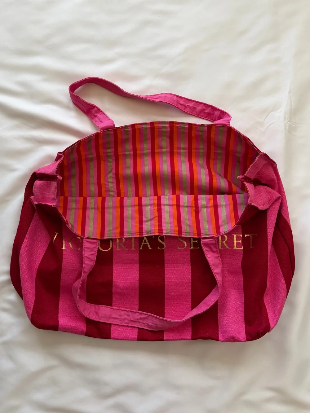 Victoria's Secret Pink Striped Canvas Tote